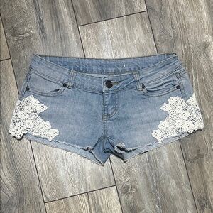 Denim Lace Trim Women Shorts